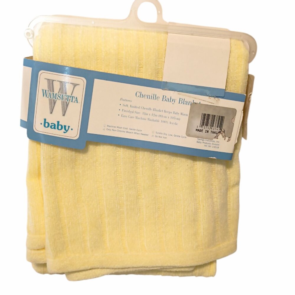 Vintage Wamsutta Striped Knitted Chenille Baby Yellow Blanket 32" X 42" NEW - Picture 2 of 4